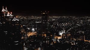 Превью обои ночной город, вид сверху, огни города, небоскребы, токио, япония