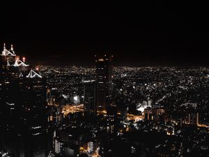 Превью обои ночной город, вид сверху, огни города, небоскребы, токио, япония
