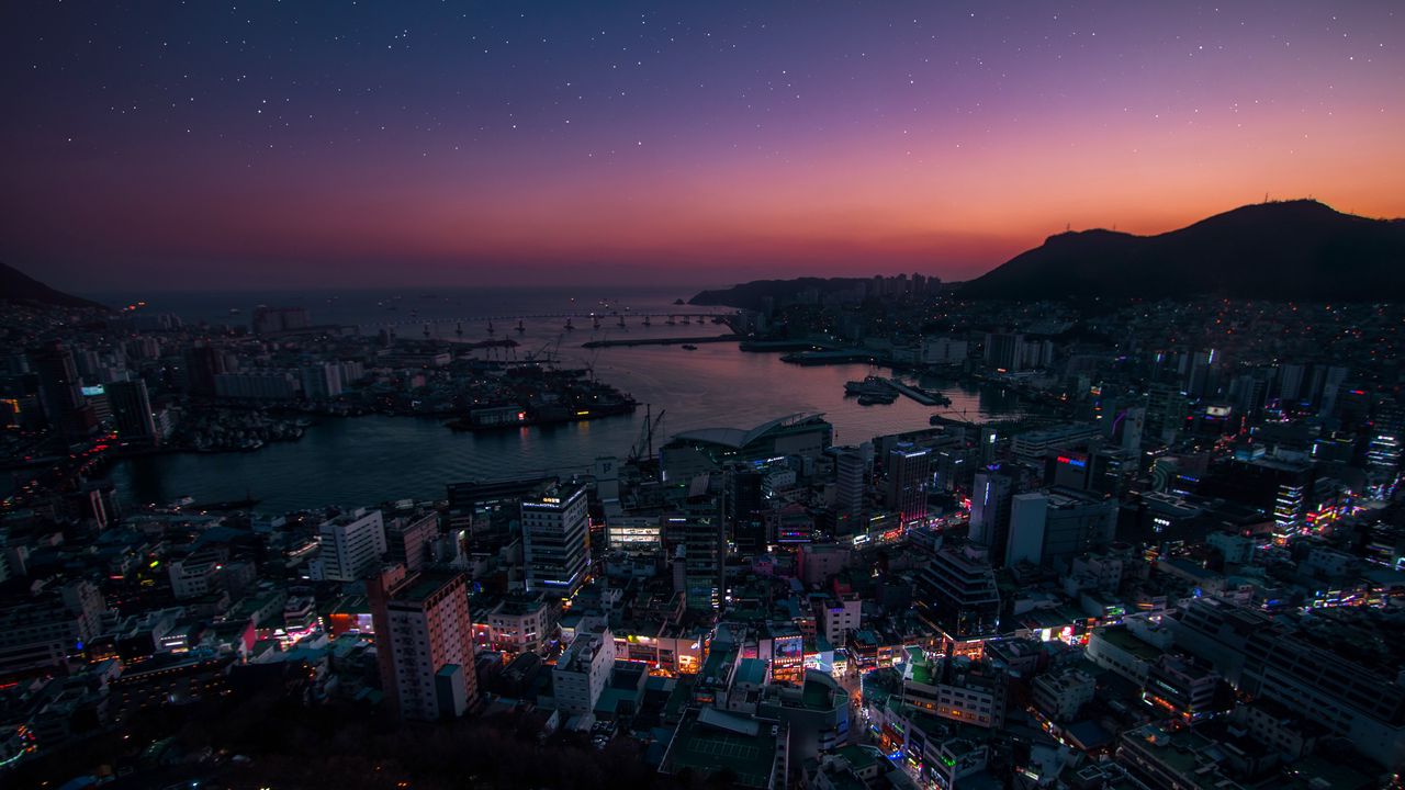 Обои ночной город, вид сверху, огни города, южная корея