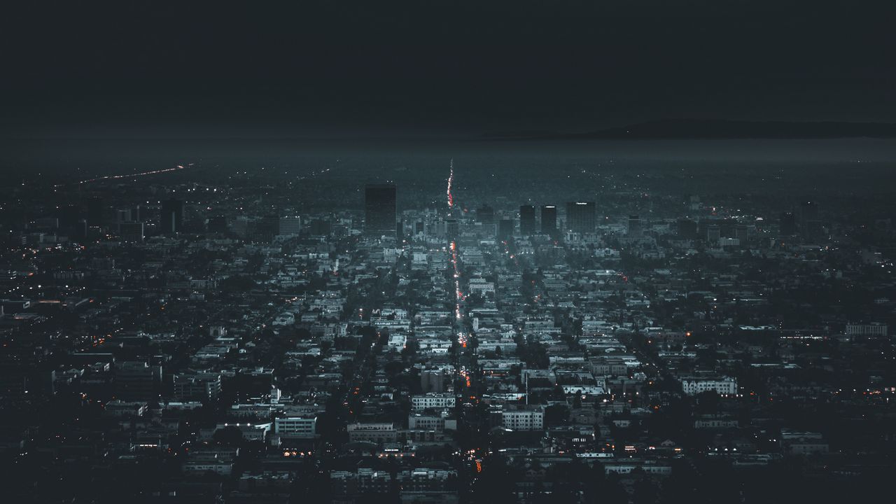 Обои ночной город, вид сверху, огни города, лос-анджелес, сша
