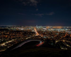 Превью обои ночной город, вид сверху, огни города, обзор, ночь, сан-франциско, сша