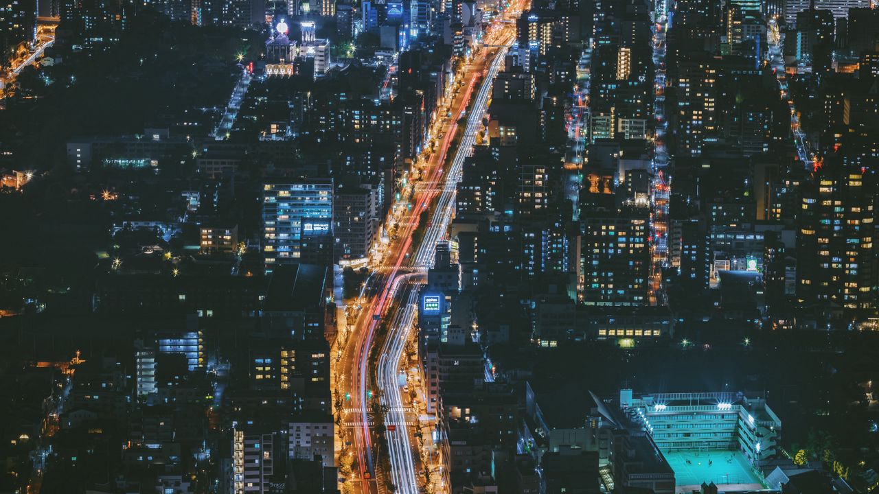 Обои ночной город, вид сверху, осака, огни города, япония