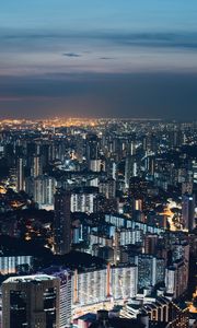 Превью обои ночной город, вид сверху, здания, огни города