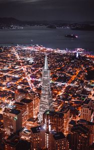 Превью обои ночной город, вид сверху, здания, архитектура, огни, побережье, сан-франциско