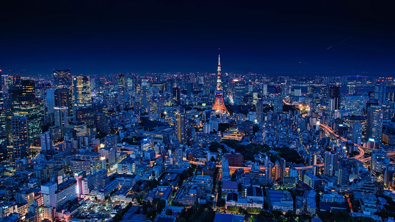 Обои ночной город, вид сверху, здания, архитектура, обзор, токио, япония