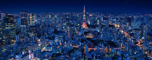 Превью обои ночной город, вид сверху, здания, архитектура, обзор, токио, япония