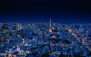 Превью обои ночной город, вид сверху, здания, архитектура, обзор, токио, япония