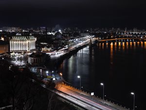 Превью обои ночной город, вид сверху, здания, мост, огни