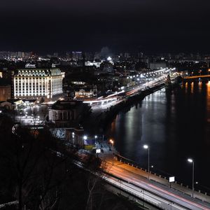 Превью обои ночной город, вид сверху, здания, мост, огни