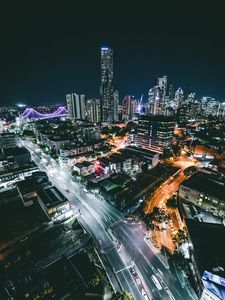Превью обои ночной город, вид сверху, здания, дорога, огни, темный