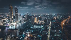 Превью обои ночной город, вид сверху, здания, огни, архитектура, бангкок