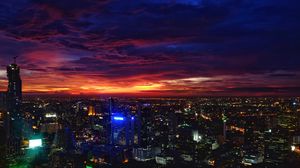 Превью обои ночной город, закат, здания, огни города, бангкок