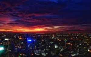 Превью обои ночной город, закат, здания, огни города, бангкок