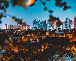 Превью обои ночной город, здания, архитектура, огни, панорама