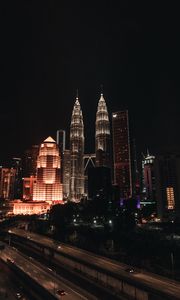 Превью обои ночной город, здания, архитектура, куала-лумпур, малайзия