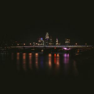 Превью обои ночной город, здания, мост, темный, вода, отражение