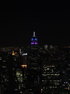 Превью обои ночной город, здания, вид сверху, темный, городской пейзаж, нью-йорк