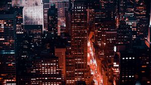 Превью обои ночной город, здания, вид сверху, архитектура, нью-йорк, сша