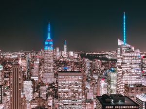 Превью обои ночной город, здания, вид сверху, мегаполис, нью-йорк