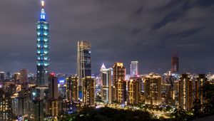 Превью обои ночной город, здания, вид сверху, архитектура, огни, тайбэй, тайвань