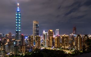 Превью обои ночной город, здания, вид сверху, архитектура, огни, тайбэй, тайвань