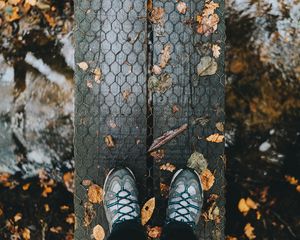 Превью обои ноги, осень, листва, дождь