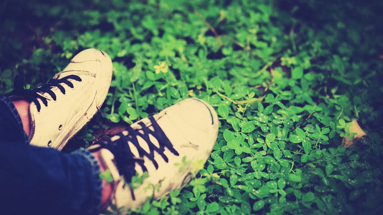 Обои ноги, трава, шнурки, обувь