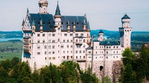 Превью обои нойшванштайн, замок, деревья, лес, архитектура