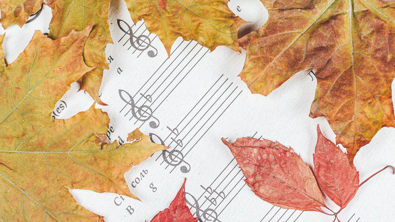 Обои ноты, буквы, листья, осень