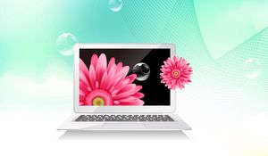 Превью обои ноутбук, цветы, пузыри, сетка, картинка