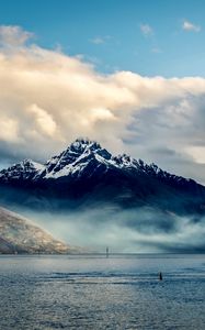 Превью обои новая зеландия, море, горы, небо, облака