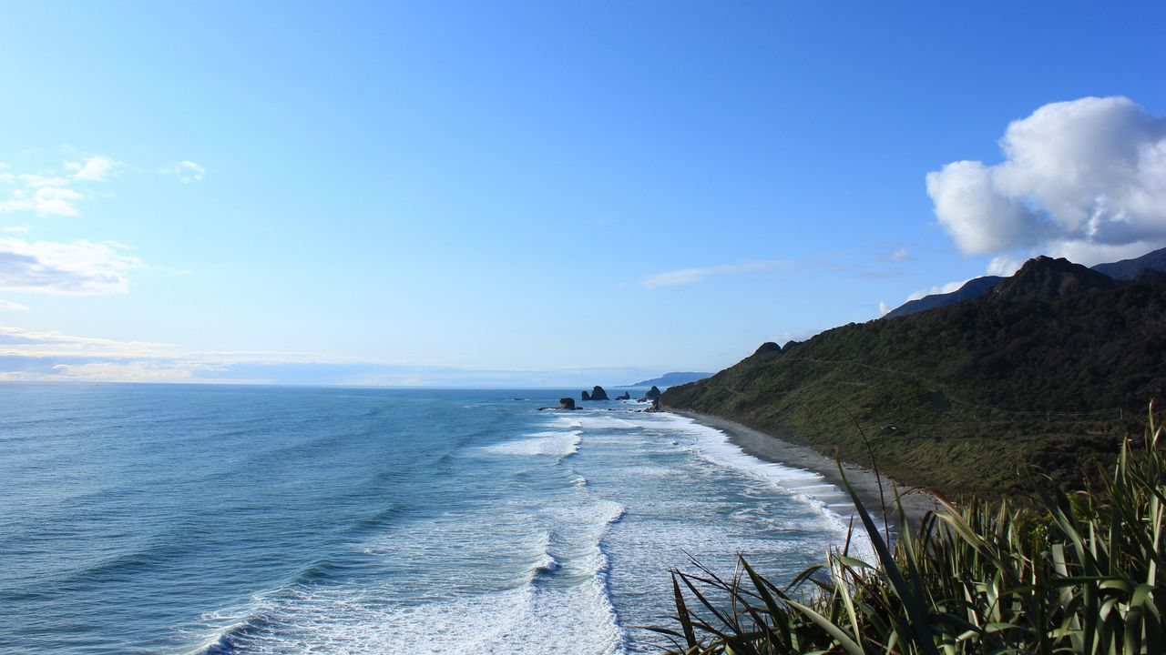 Обои новая зеландия, море, горы, пляж