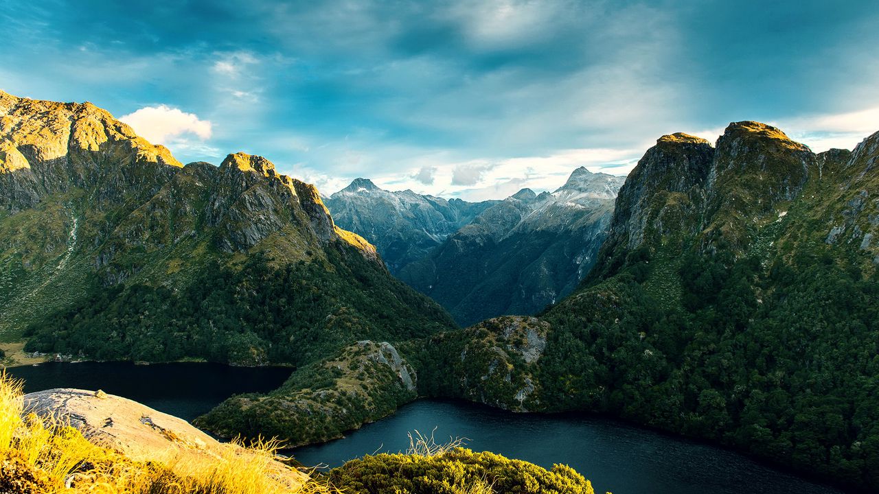 Обои новая зеландия, национальный парк фьордленд, горы, озеро