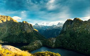 Превью обои новая зеландия, национальный парк фьордленд, горы, озеро