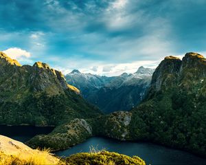 Превью обои новая зеландия, национальный парк фьордленд, горы, озеро
