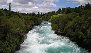 Превью обои новая зеландия, река, течение, деревья
