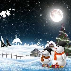Превью обои новый год, снеговики, ночь, открытка, праздник, рождество