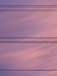 Превью обои облака, небо, провода, полосы, закат, фиолетовый, минимализм