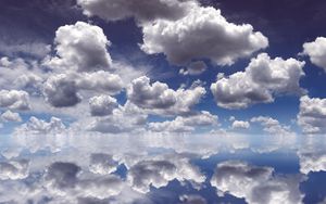 Превью обои облака, отражение, небо, вода, белый, голубой