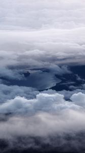 Превью обои облака, озеро, вид сверху, высота, обзор
