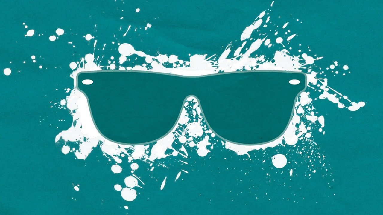 Обои очки, брызги, фон, белый, синий, зелёный