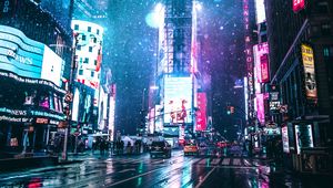 Превью обои огни города, ночной город, здания, улица, архитектура