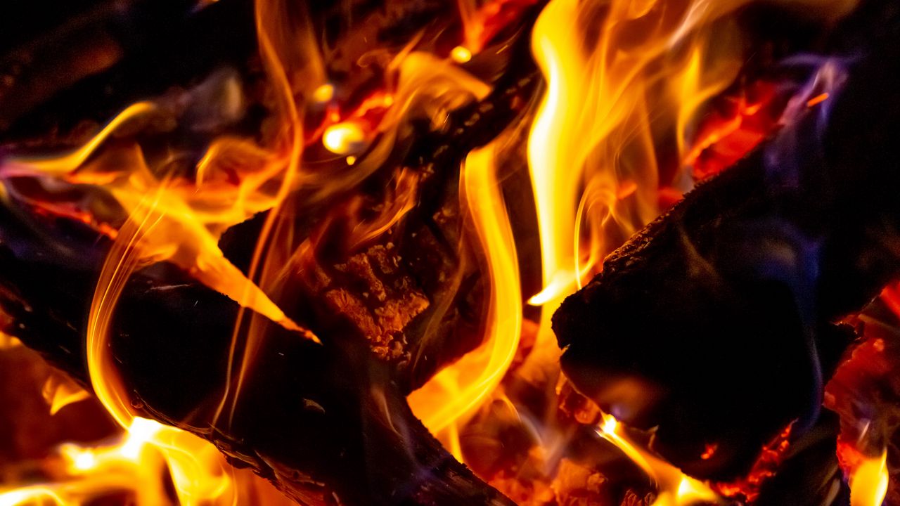 Обои огонь, дрова, гореть, пламя, яркий, уголь