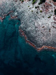 Превью обои океан, берег, вид сверху, вода, камни