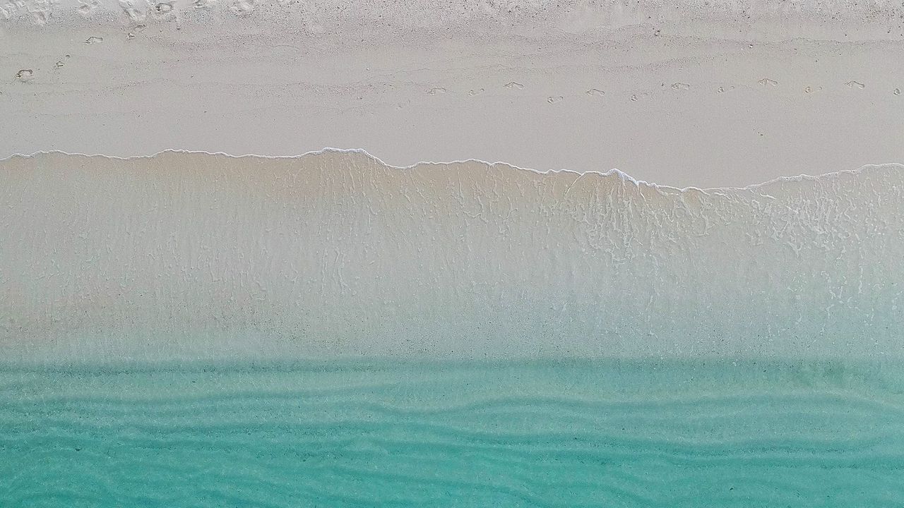Обои океан, берег, вид сверху, песок, волна, море
