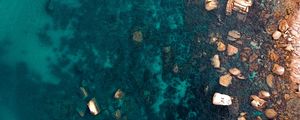 Превью обои океан, камни, вид сверху, вода, рябь, дно