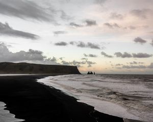 Превью обои океан, пляж, берег, черный песок, исландия