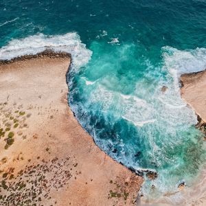 Превью обои океан, прибой, вид сверху, пена, вода