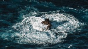Превью обои океан, скала, волны, вода, вид сверху