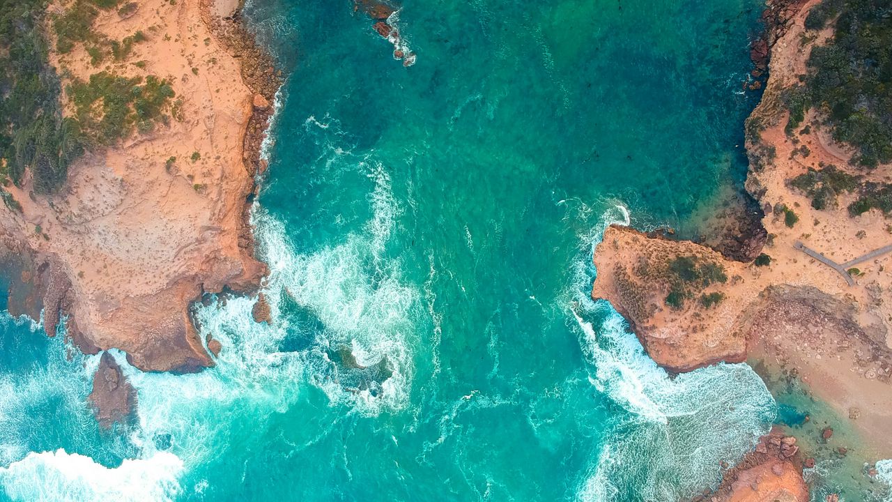 Обои океан, вид сверху, прибой, побережье, австралия